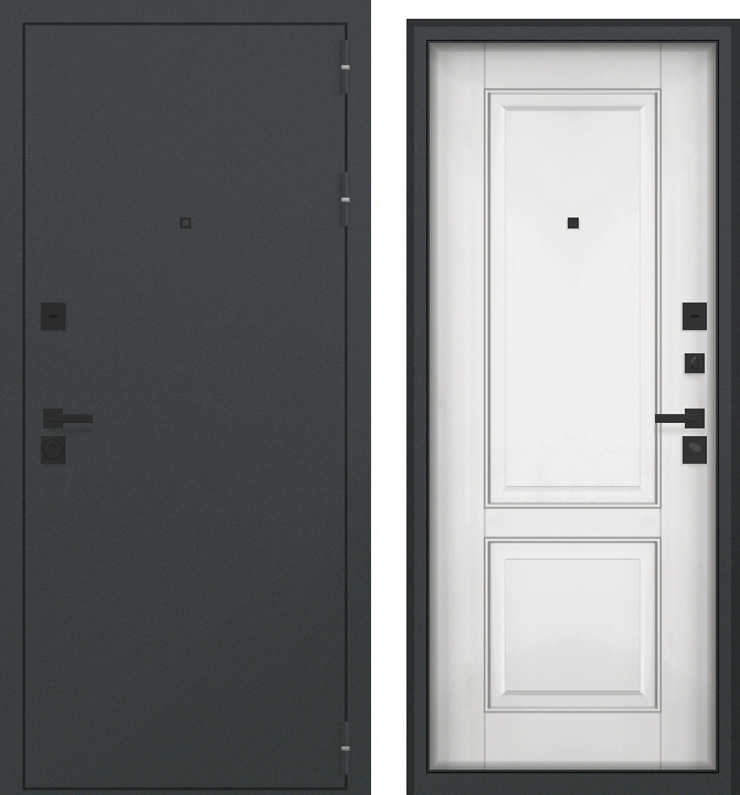 Дверь металл Деспина (шагрень 7016/МДФ белый матовый) (2050*860, правая, черн.фурн)