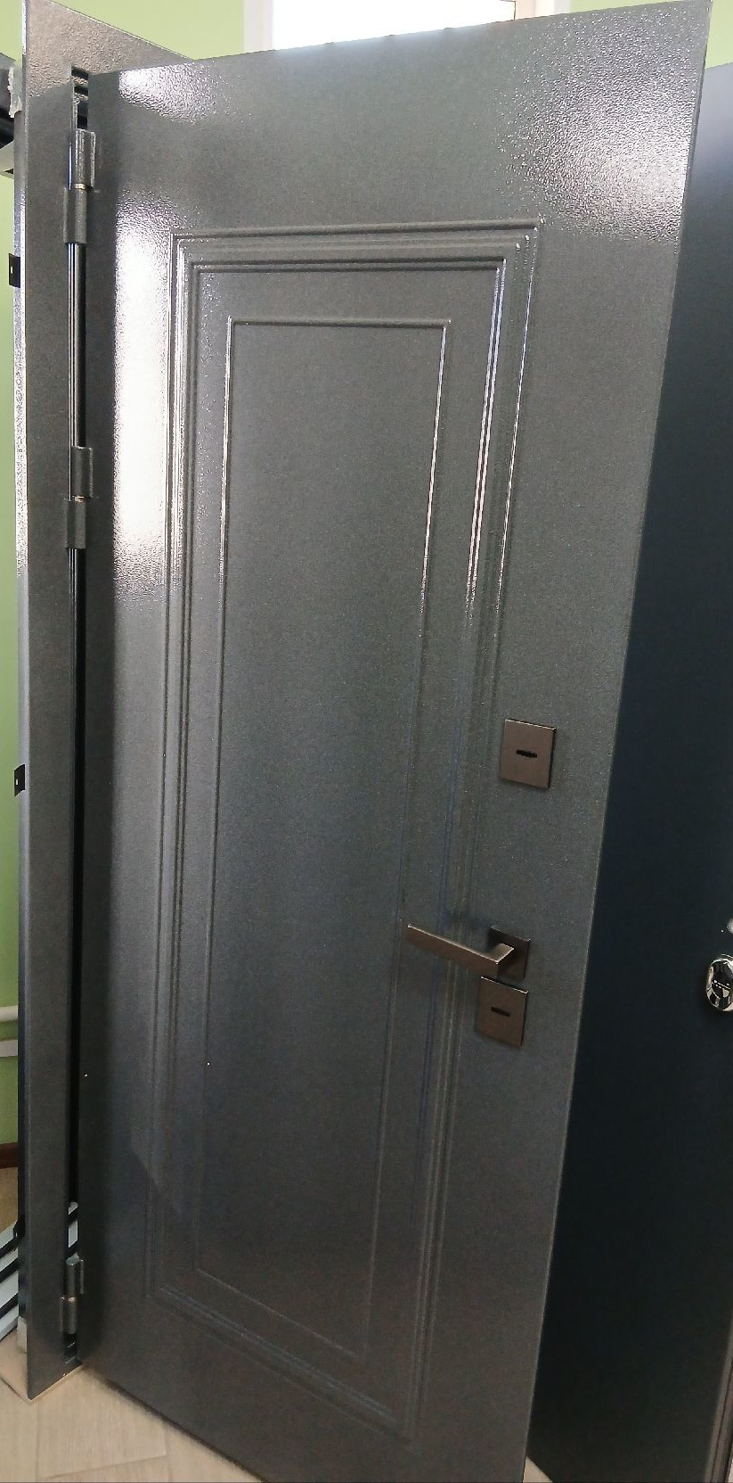 Дверь металл Гемера (ТЕРМО, букле графит/МДФ белый матовый) (2050*860, левая, черн.фурн)