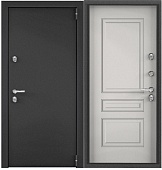 Дверь металл ТОРЭКС СНЕГИРЬ ПРО MP, т-сер букле графит, ПВХ Бьянко, С60-С3, хром, НАКЛ (2050*880, R, правая, термо)