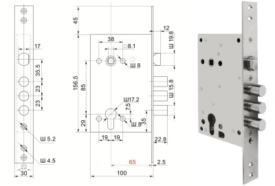 Замок Бордер 3В4-3 85Г (цилиндровый