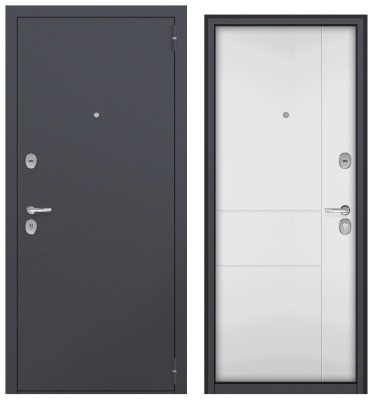 Дверь металл Тефия (шагрень 7024/МДФ белый матовый)