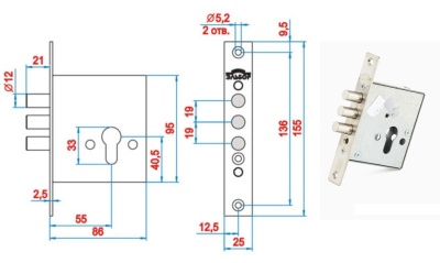 Замок врезной цилиндровый Эльбор Кремень ВП(3-37) б/п 03.02(03.03)