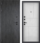 Дверь металл Рокка (МДФ бетон урбан индиго/МДФ бетон снежный) (2050*860, левая, шагрень 7024, черн.фурн)