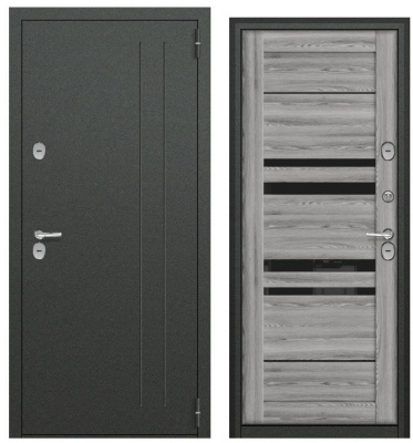 Тульские двери ТЕРМОБОКС СИП (букле графит/МДФ ясень ривьера грей)