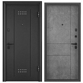 Дверь металл TOREX  DELTA 100 MP,Темно-сер букле графит DL-2, ПВХ Бетон темный D33  (2050*860, R, правая, Броненакладка чер.квадрат, магнит, темно-серый букле графит, черный)