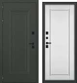 Дверь металл Гемера (ТЕРМО, букле графит/МДФ белый матовый) (2050*860, левая, черн.фурн)