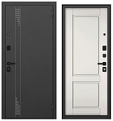 ТРАСТ ЭКО, тисн.РЛ-11, МДФ белый софт 9E-1  (2050*860, R, правая, Ночная задвижка, глазок сбоку, черный муар металлик, черн.ф-ра)