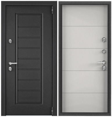 Дверь металл ТОРЭКС СНЕГИРЬ ПРО MP, т-сер букле графит, ВДМ-2, ПВХ Бьянко, С60-Л2, хром, НАКЛ