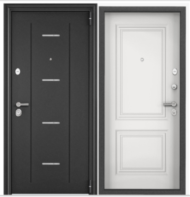 Дверь металл ТОРЭКС ДЭЛЬТА ПРО MP, т-сер букле графит ДЛ-1, ПВХ Дуб белый матовый, Д27, хром