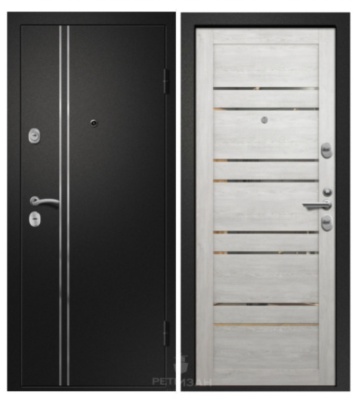 Дверь мет МЕДЕЯ 321 М1 Сатин черный, Дуб нордик ДУБЛИН (зеркало), хром