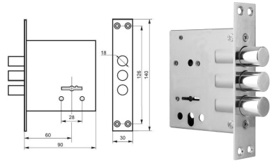 Замок врезной сувальдный 374В-66