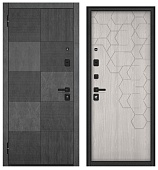 Бульдорс ТРАСТ ЭКО, МДФ бетон темный 9Е-173, МДФ ясень ривьера айс 9Е-184 (2050*860, левая, Ночная задвижка, букле антрацит, черн.фурн)