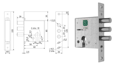Замок врезной цилиндровый 1201