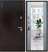 Тульские двери Б35 Термо СТАР(медь, МДФ 12мм бетон снежный, ЗЕРКАЛО, 2петли,1,2мм, хром) (2050*960, левая)
