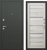 Дверь металл Агрия Царга 16мм, букле графит, МДФ ясень ривьера айс, матовое серое стекло (2050*860, правая)